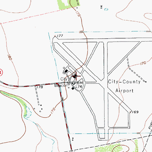 Topographic Map of Alice International Airport, TX