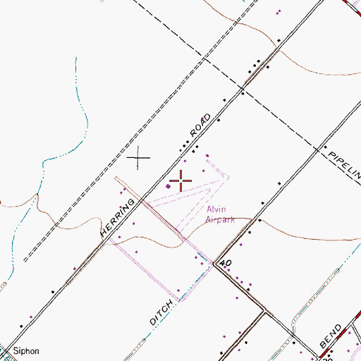 Topographic Map of Alvin Airpark, TX