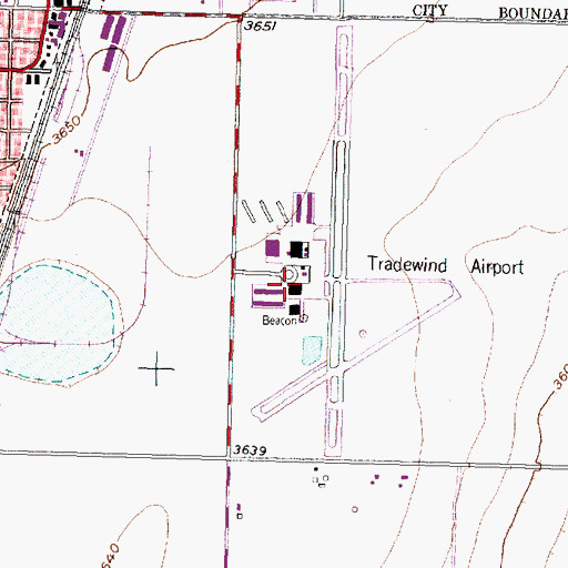 Topographic Map of Tradewind Airport, TX