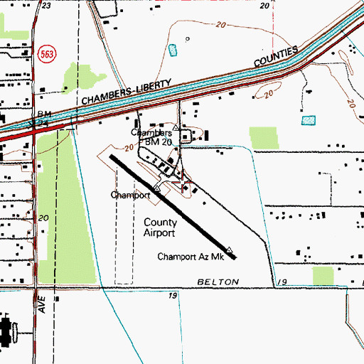 Topographic Map of Chambers County Airport, TX