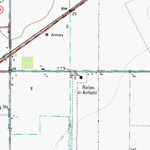 Topographic Map of Bailes Airport, TX