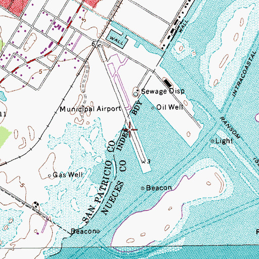Topographic Map of Aransas Pass Airport (historical), TX