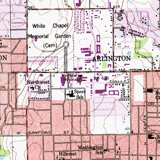 Topographic Map of Arlington Memorial Hospital Heliport, TX