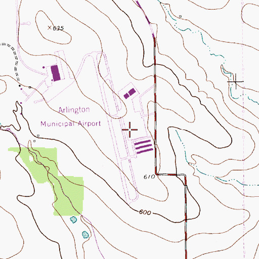 Topographic Map of Arlington Municipal Airport, TX