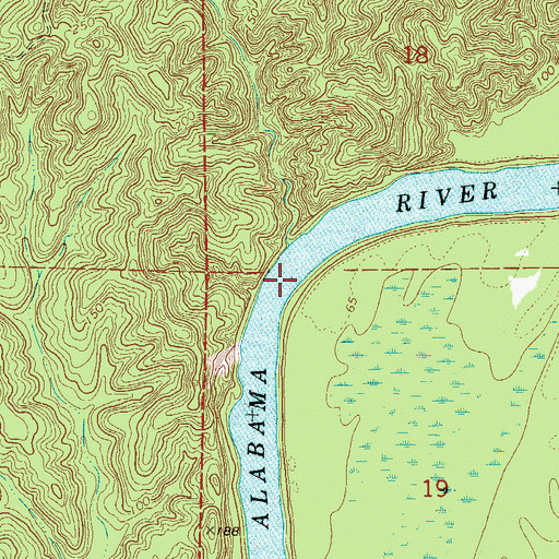 Topographic Map of Yellow Bluff Ferry (historical), AL