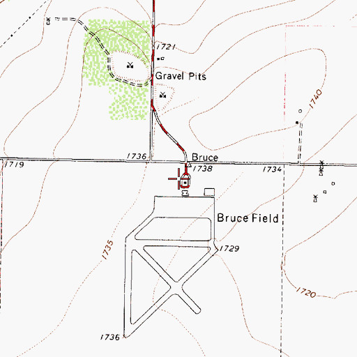 Topographic Map of Bruce Field, TX