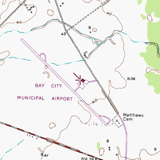 Topographic Map of Bay City Municipal Airport, TX