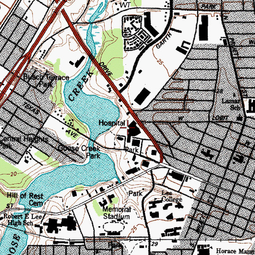 Topographic Map of San Jacinto Methodist Hospital Heliport, TX