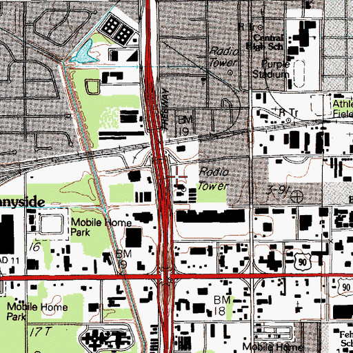 Topographic Map of KBMT-TV Heliport, TX