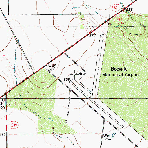 Topographic Map of Beeville Municipal Airport, TX