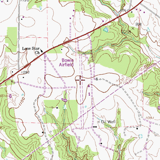 Topographic Map of Bowie Municipal Airport, TX