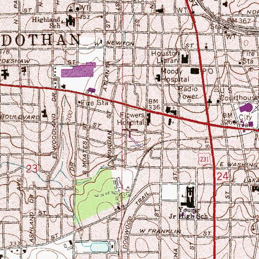 Topographic Map of Davies Hospital (historical), AL