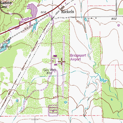Topographic Map of Bridgeport Municipal Airport, TX