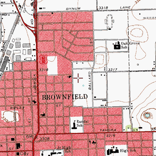 Topographic Map of Brownfield Regional Medical Center Heliport, TX