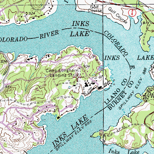 Topographic Map of Camp Longhorn Airport, TX