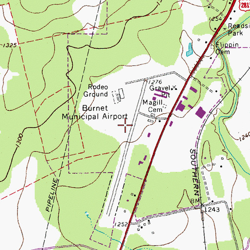 Topographic Map of Burnet Municipal Airport Kate Craddock Field, TX