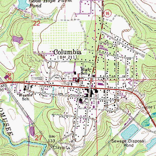 Topographic Map of Houston County High School, AL