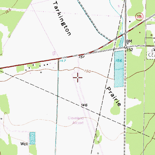 Topographic Map of Cleveland Municipal Airport, TX