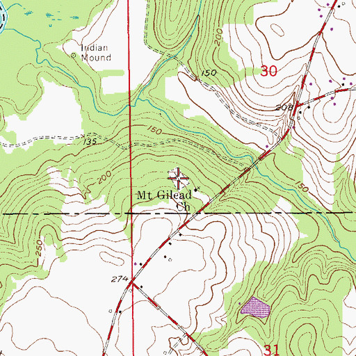 Topographic Map of Mount Gilead Cemetery, AL