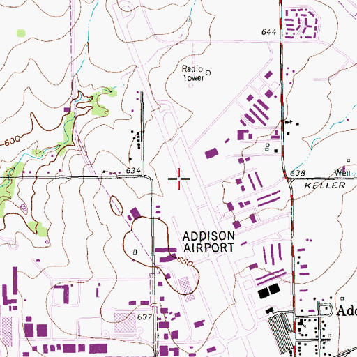 Topographic Map of Addison Airport, TX