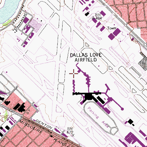 Topographic Map of Dallas Love Field, TX