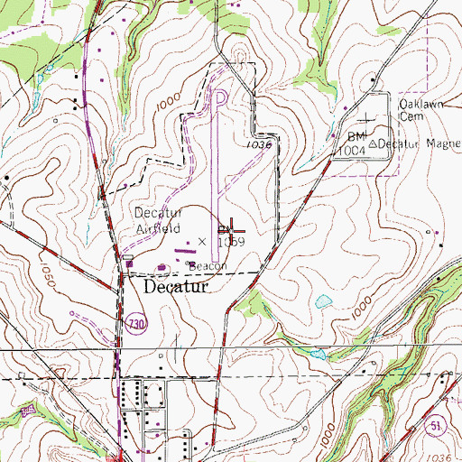 Topographic Map of Decatur Municipal Airport, TX