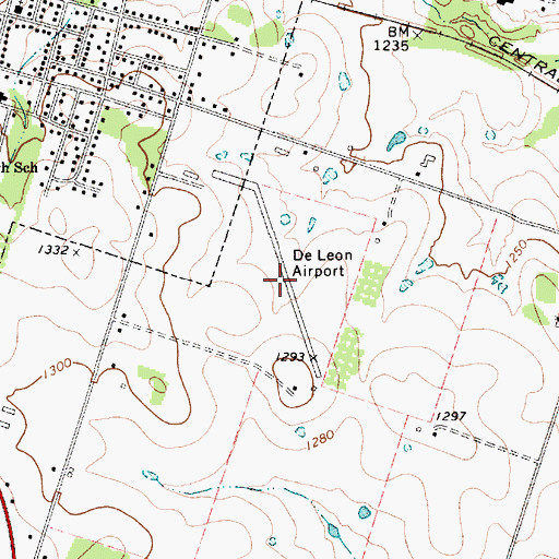Topographic Map of De Leon Municipal Airport (historical), TX