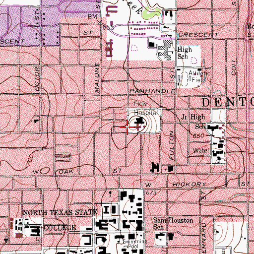 Topographic Map of Denton Regional Medical Center-Flow Campus Heliport, TX