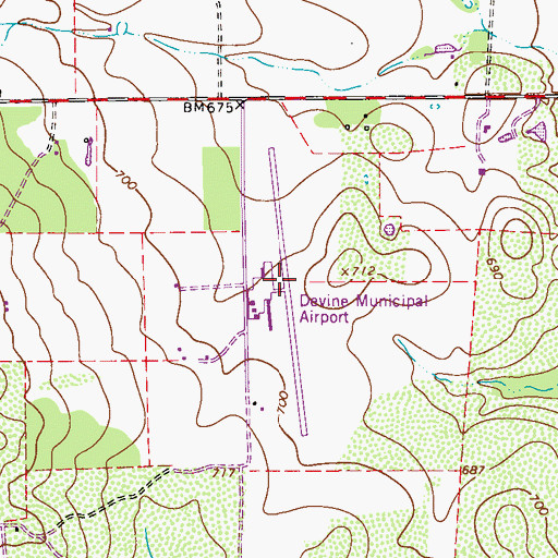 Topographic Map of Devine Municipal Airport, TX