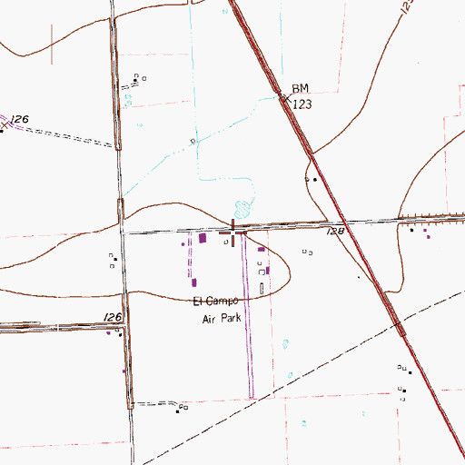 Topographic Map of El Campo Airpark, TX