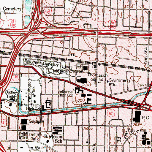 Topographic Map of Thomason General Hospital Heliport, TX