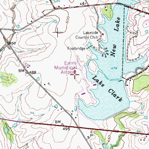 Topographic Map of Ennis Municipal Airport, TX