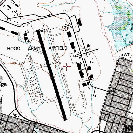 Topographic Map of Hood Army Airfield, TX