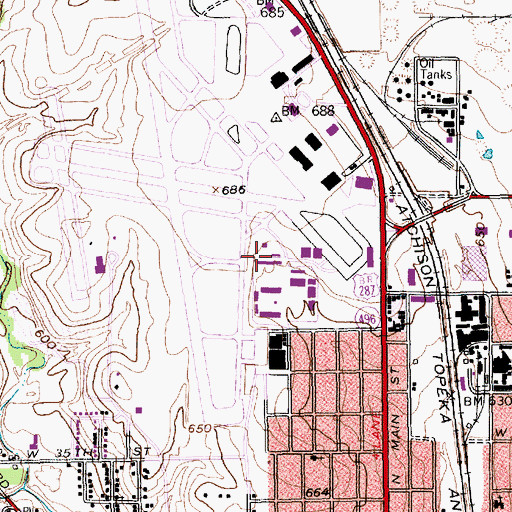 Topographic Map of Fort Worth Meacham International Airport, TX