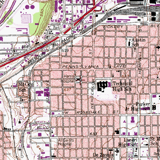 Topographic Map of Harris Hospital Heliport, TX