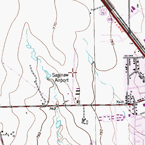 Topographic Map of Saginaw Airport (historical), TX