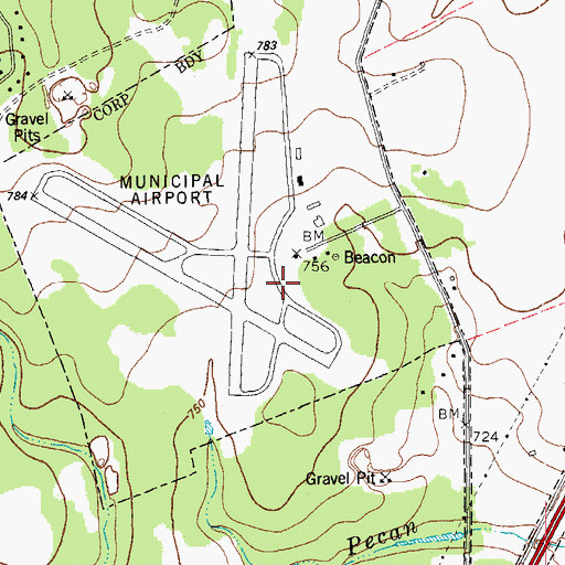 Topographic Map of Georgetown Municipal Airport, TX