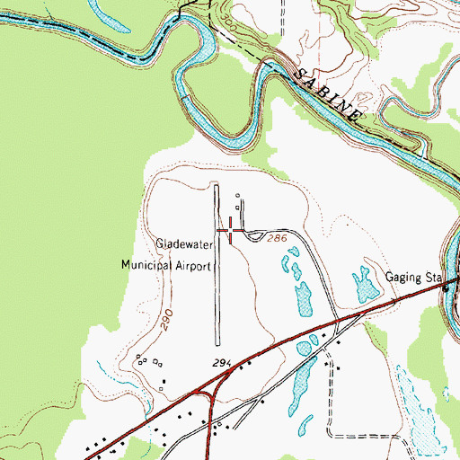 Topographic Map of Gladewater Municipal Airport, TX