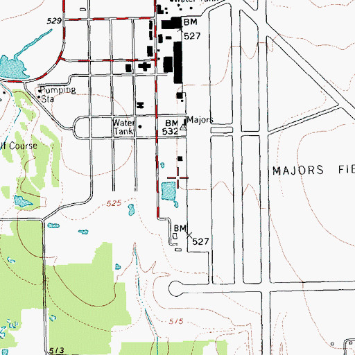 Topographic Map of Majors Airport, TX