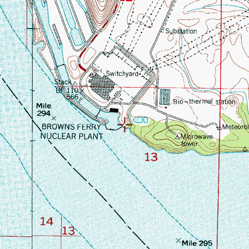 Topographic Map of Old Browns Ferry Landing (historical), AL