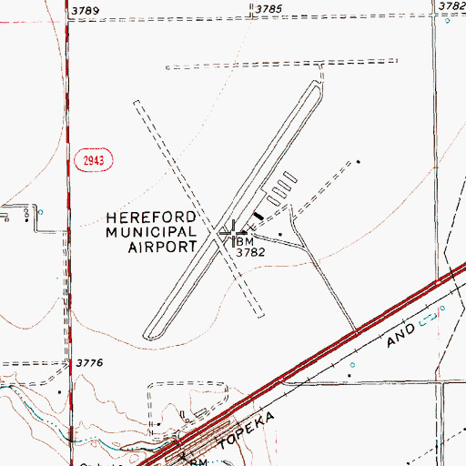 Topographic Map of Hereford Municipal Airport, TX