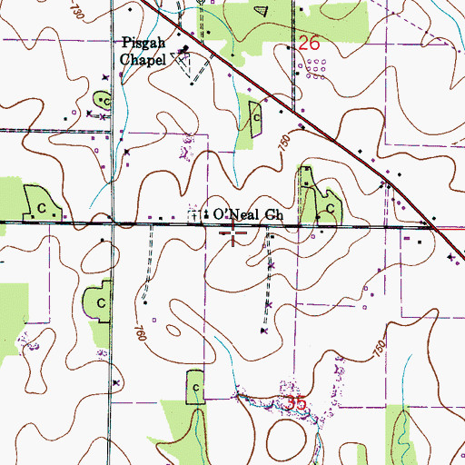 Topographic Map of O'Neal School (historical), AL