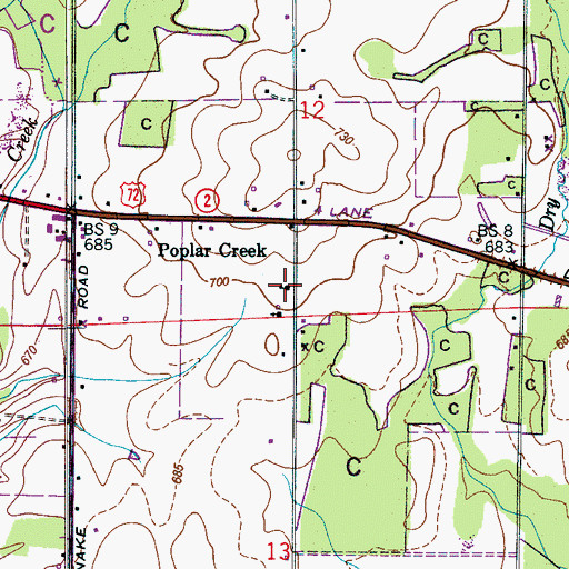 Topographic Map of Poplar Creek School (historical), AL