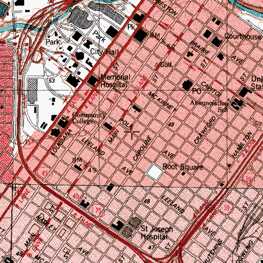 Topographic Map of First City Financial Center Heliport, TX