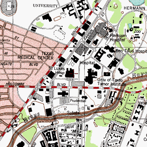Topographic Map of Saint Lukes Episcopal Hospital Heliport, TX