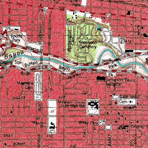 Topographic Map of KHOU-TV Heliport, TX