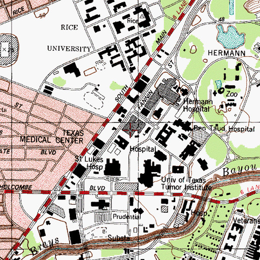 Topographic Map of Methodist Hospital Alkek Heliport, TX