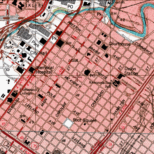 Topographic Map of Emergency-1 Houston Center Heliport, TX