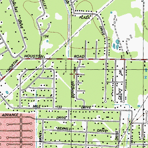 Topographic Map of Flying Acres Airport (historical), TX