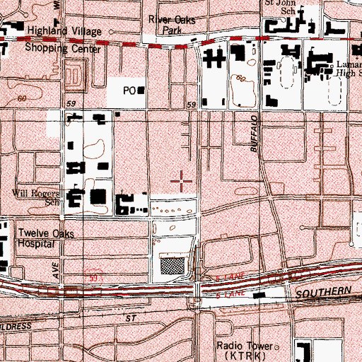 Topographic Map of Greenway Plaza Heliport, TX